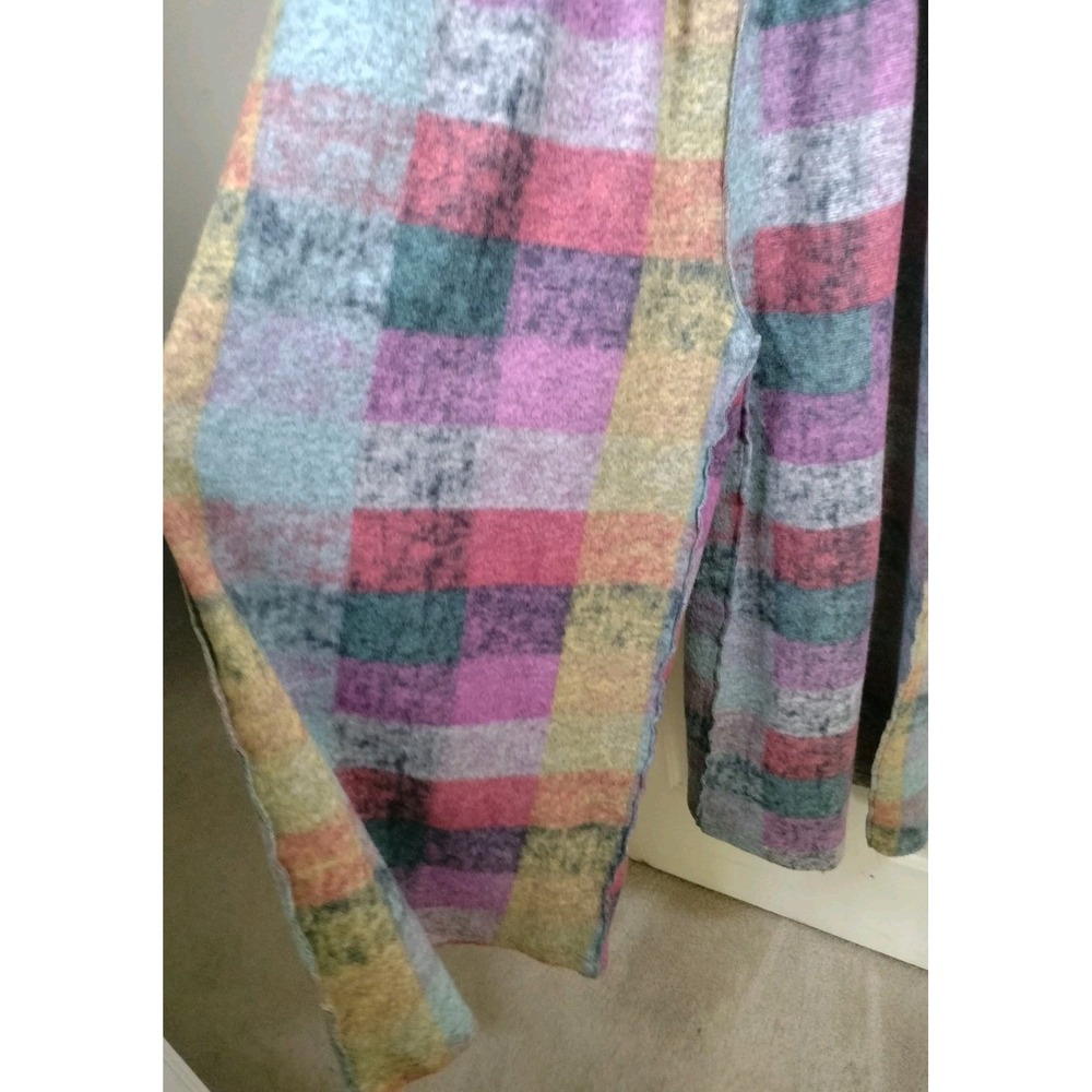 Women Multi Color Plaid Checkered Knit Overalls Wide Leg Size XL - Picture 3 of 16